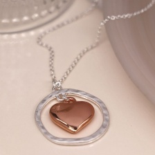 Silver Plated Worn Hoop & Rose Gold Heart Necklace by Peace of Mind
